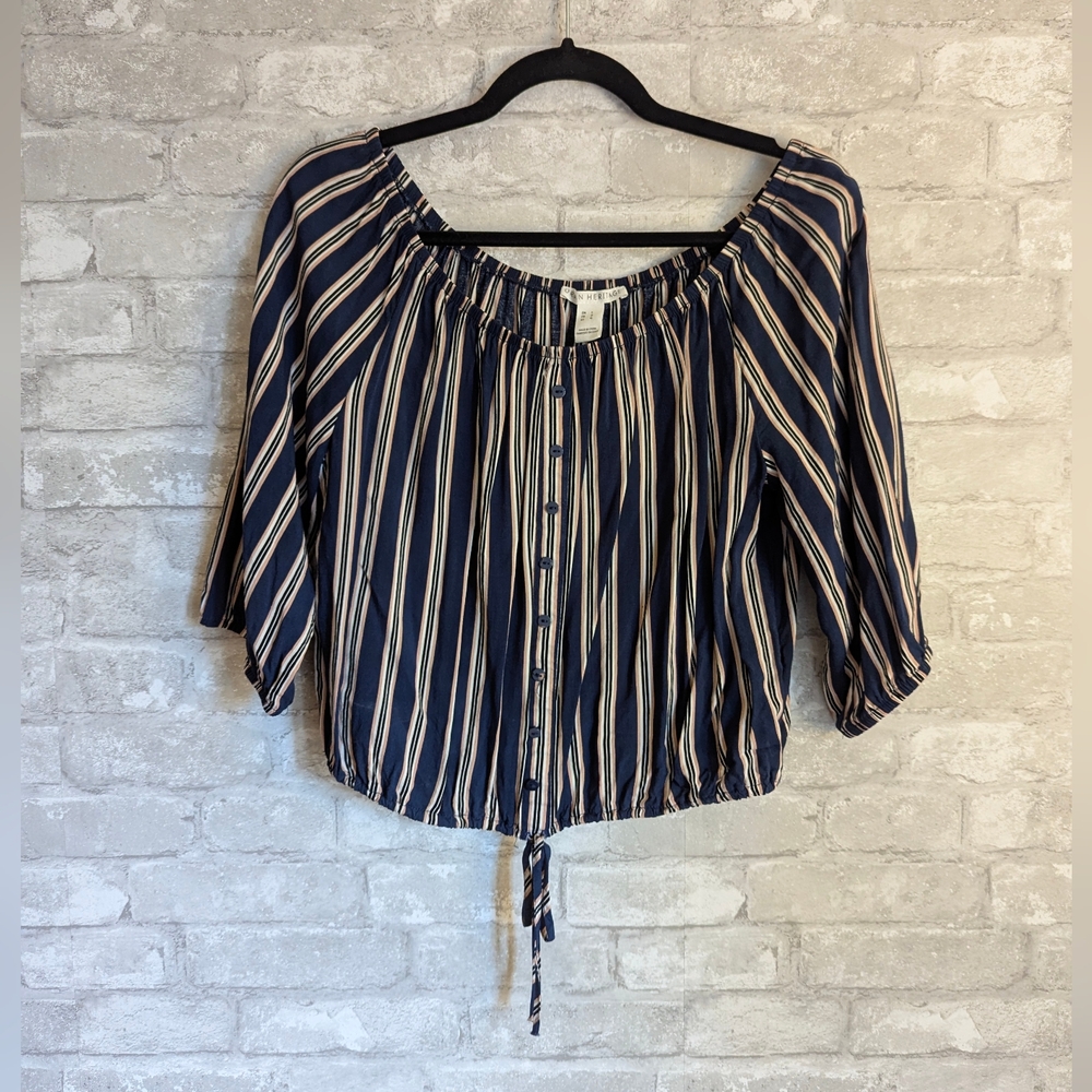 Crop Striped Navy and Cream Women's Top